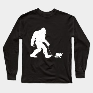 Bigfoot Walking A French Bulldog  Sasquatch Frenchie Love Long Sleeve T-Shirt